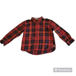 Tommy Hilfiger Boys Size 5 Red & Blue Plaid Button Down Shirt 100% Cotton EUC